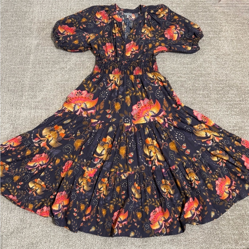 Anthropologie Conditions Apply Floral Puff-Sleeved Midi Dress woman’s 8